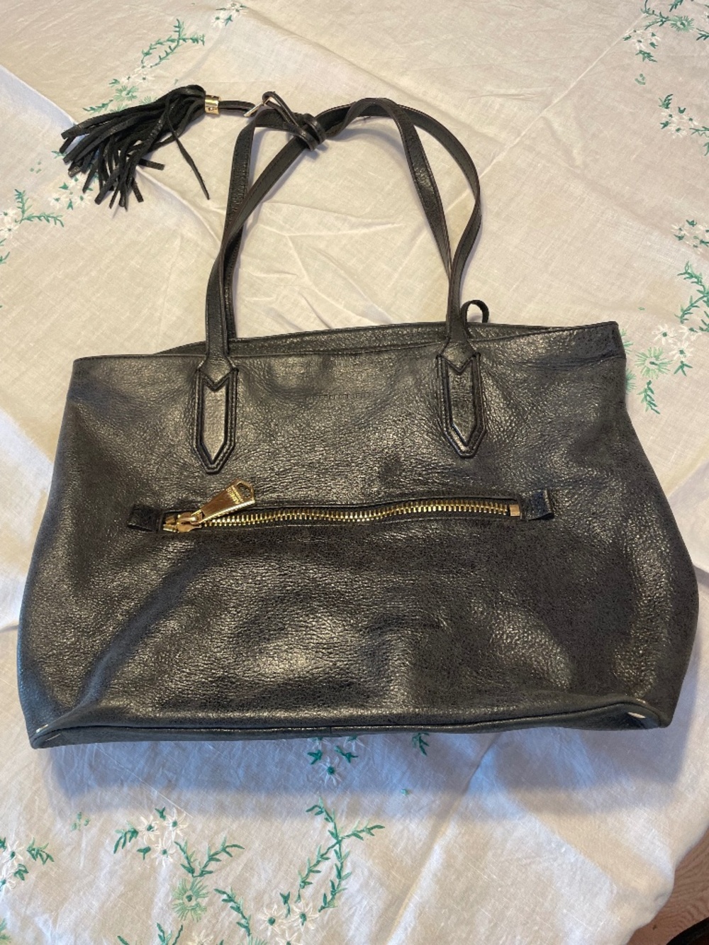 Black leather tote